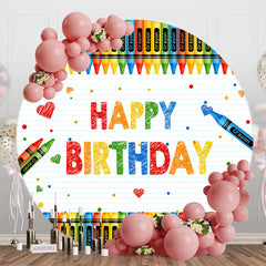 Aperturee - Colorful Crayon Stripe Round Happy Birthday Backdrop