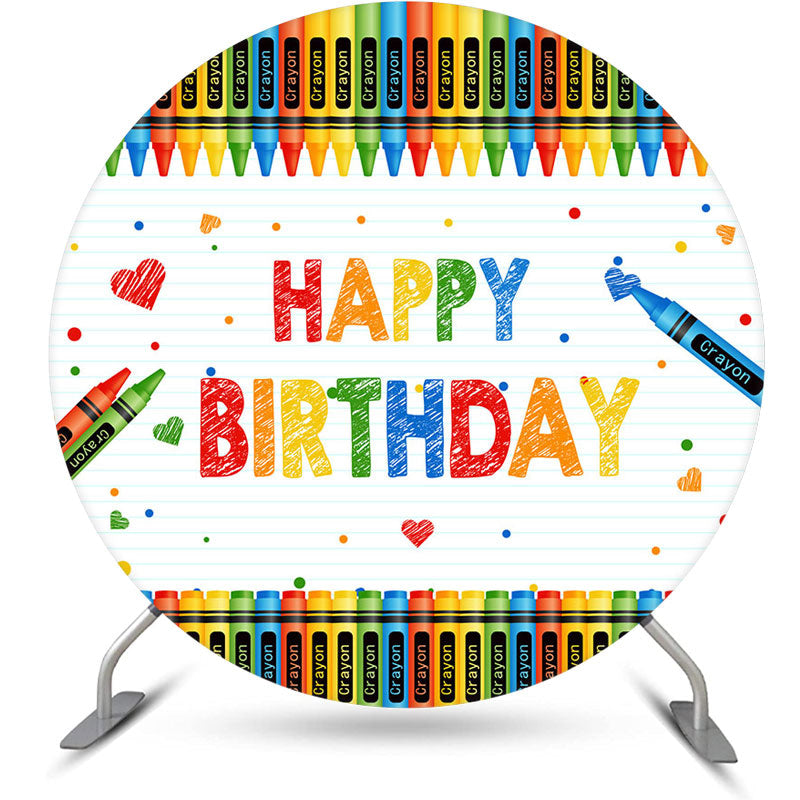 Aperturee - Colorful Crayon Stripe Round Happy Birthday Backdrop