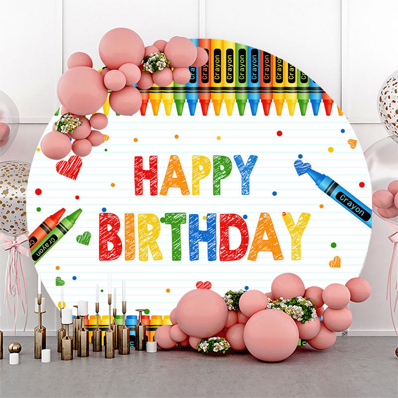 Aperturee - Colorful Crayon Stripe Round Happy Birthday Backdrop