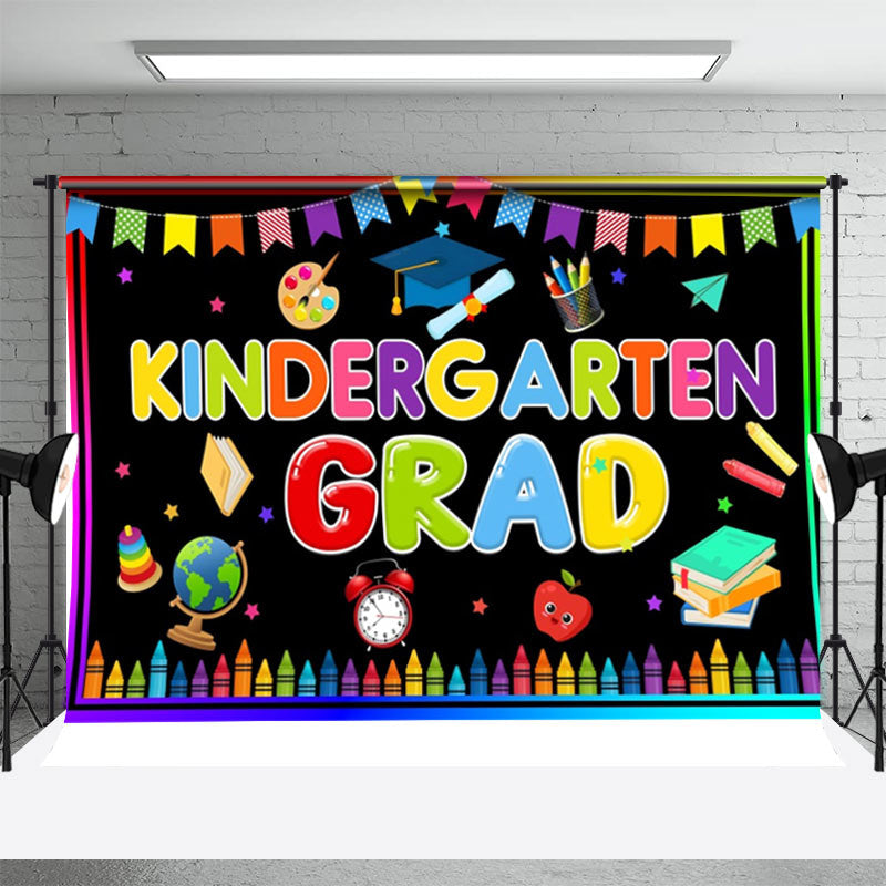 Aperturee - Colorful Crayon Study Stuff Star Graduation Backdrop