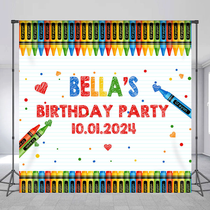 Aperturee - Colorful Crayons Notebook Custom Birthday Backdrop