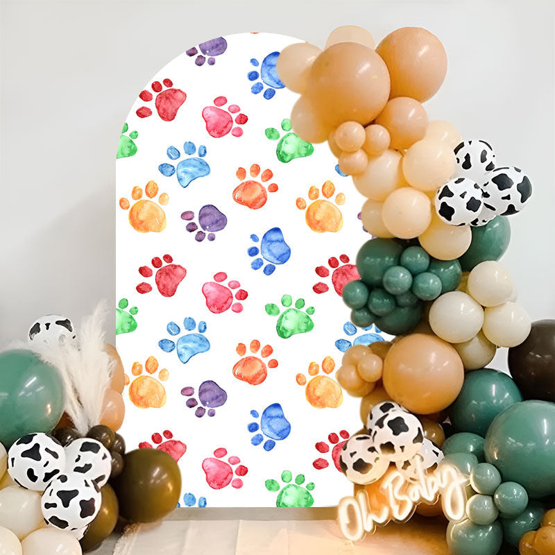 Aperturee - Colorful Cute Paw Prints Arch Backdrop For Party