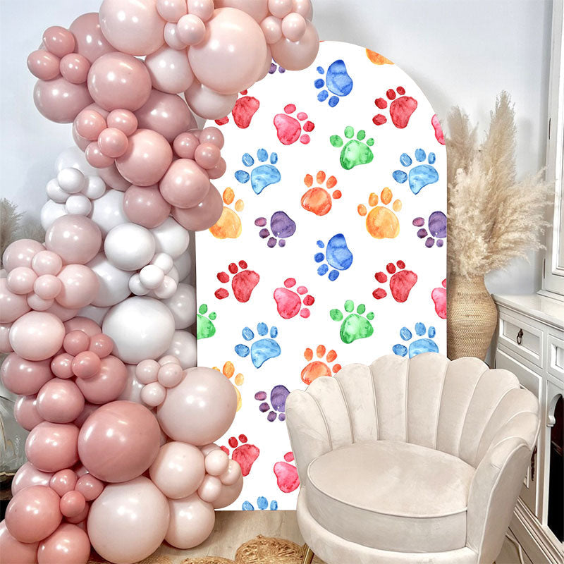 Aperturee - Colorful Cute Paw Prints Arch Backdrop For Party