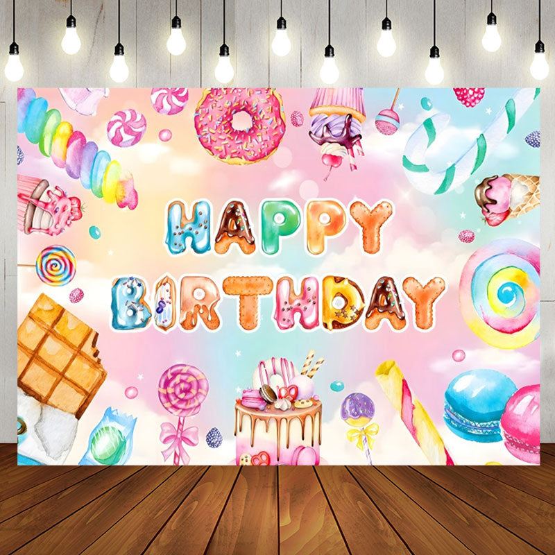 Aperturee - Colorful Dessert Macaron Candyland Birthday Backdrop