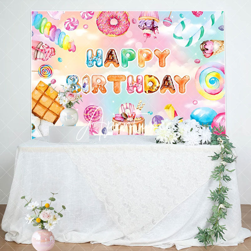 Aperturee - Colorful Dessert Macaron Candyland Birthday Backdrop