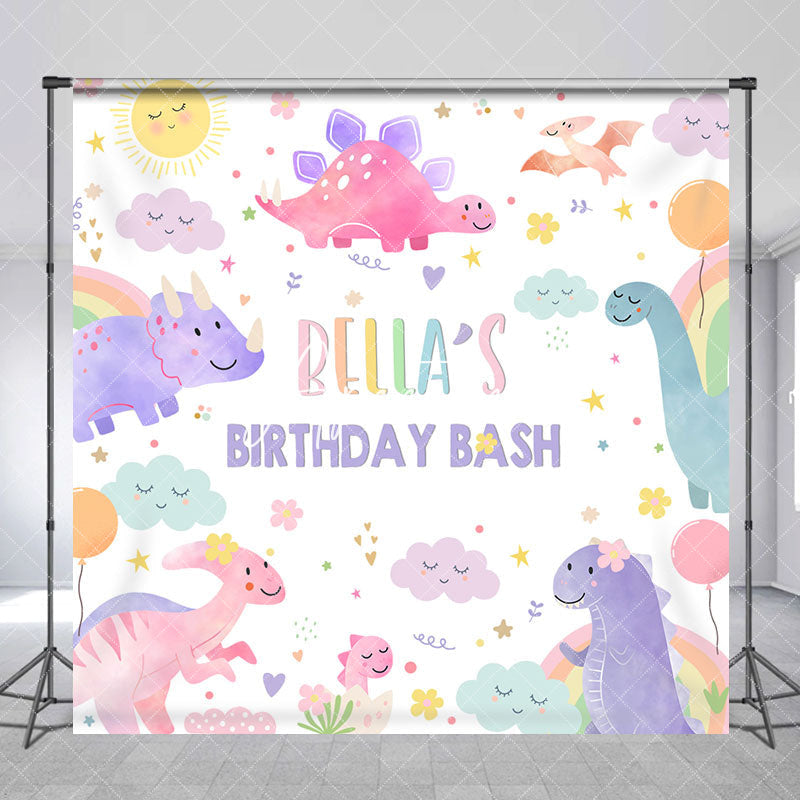 Aperturee - Colorful Dinosaur Cloud Custom Birthday Backdrop