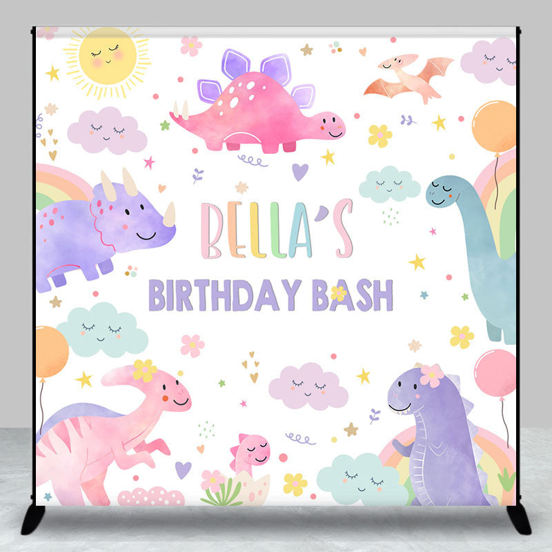 Aperturee - Colorful Dinosaur Cloud Custom Birthday Backdrop