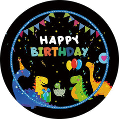 Aperturee Colorful Dinosaur Flags Round Happy Birthday Backdrop