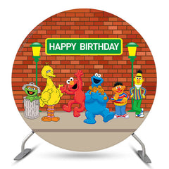 Lofaris Colorful Dolls Red Brick Wall Circle Birthday Backdrop