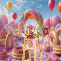 Aperturee - Colorful Donut Dessert Candyland Cake Smash Backdrop