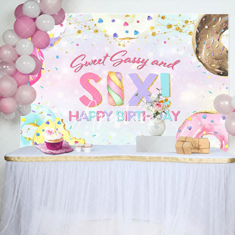 Aperturee - Colorful Donut Sweet Sassy And Six Birthday Backdrop