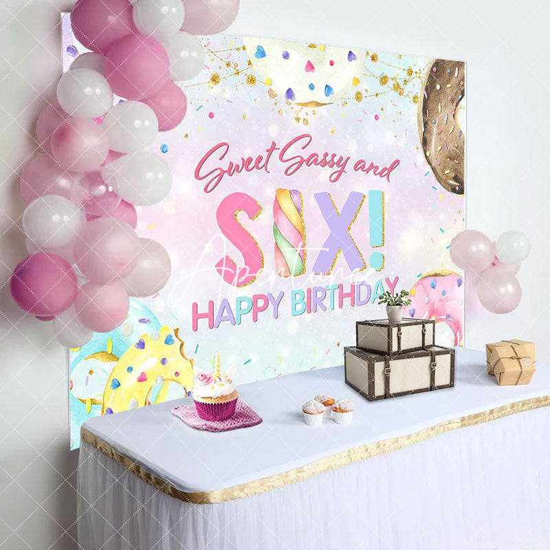 Aperturee - Colorful Donut Sweet Sassy And Six Birthday Backdrop