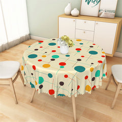 Aperturee - Colorful Dots Line Yellow Abstract Round Tablecloth