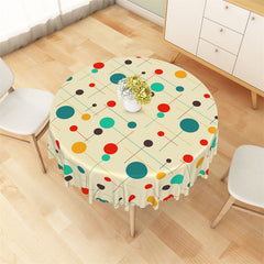 Aperturee - Colorful Dots Line Yellow Abstract Round Tablecloth