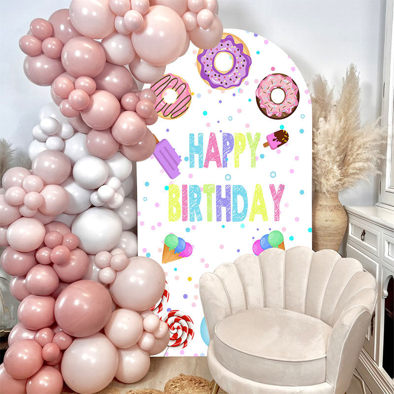 Aperturee - Colorful Dounts Ice Cream Birthday Arch Backdrop