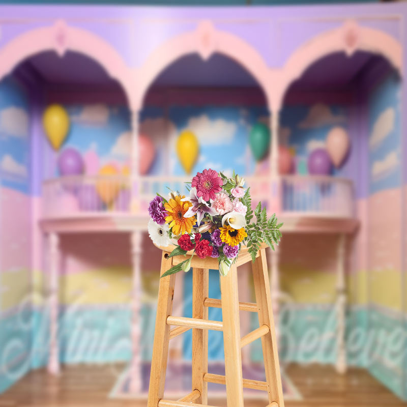 Aperturee - Colorful Dreamy Balcony Balloons Easter Backdrop