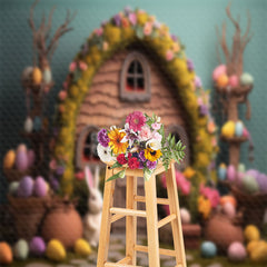 Aperturee - Colorful Egg Rabbit Wood Easter Backdrop For Photo