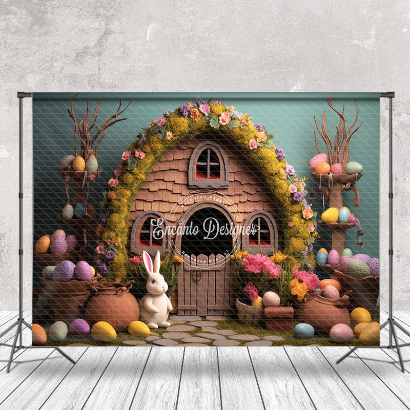 Aperturee - Colorful Egg Rabbit Wood Easter Backdrop For Photo