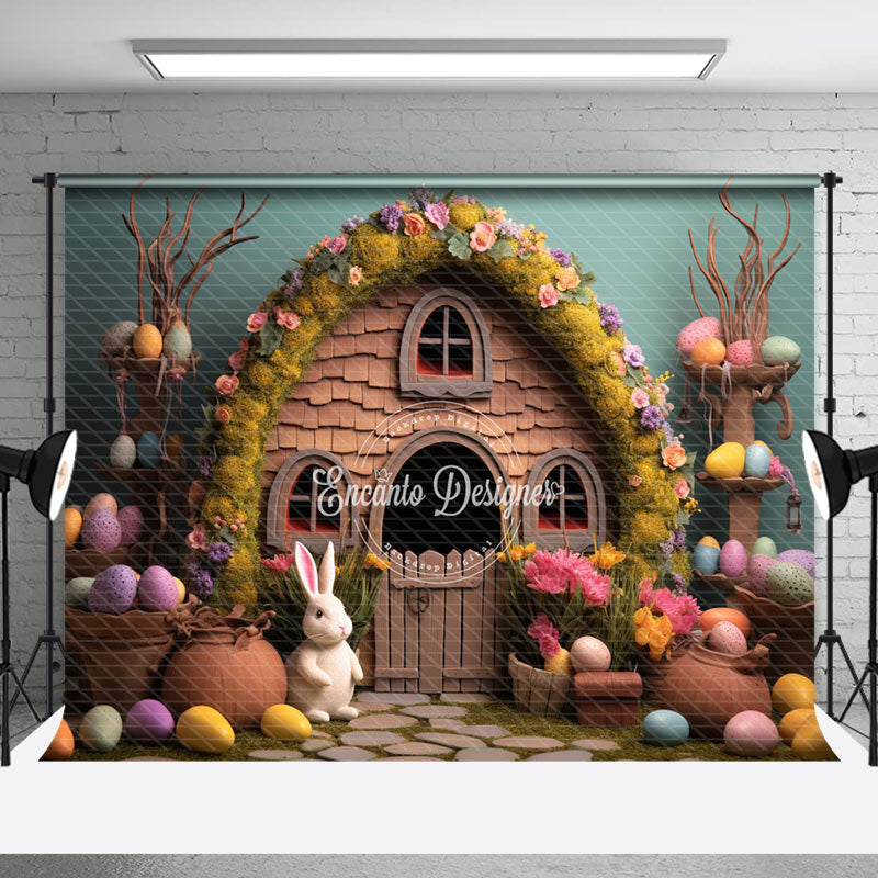 Aperturee - Colorful Egg Rabbit Wood Easter Backdrop For Photo