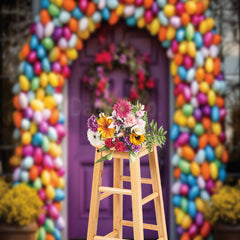 Aperturee - Colorful Eggs Arch Purple Door Easter Backdrops