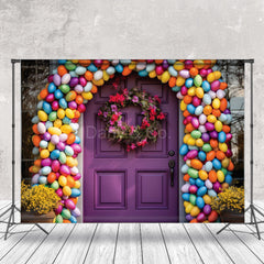 Aperturee - Colorful Eggs Arch Purple Door Easter Backdrops