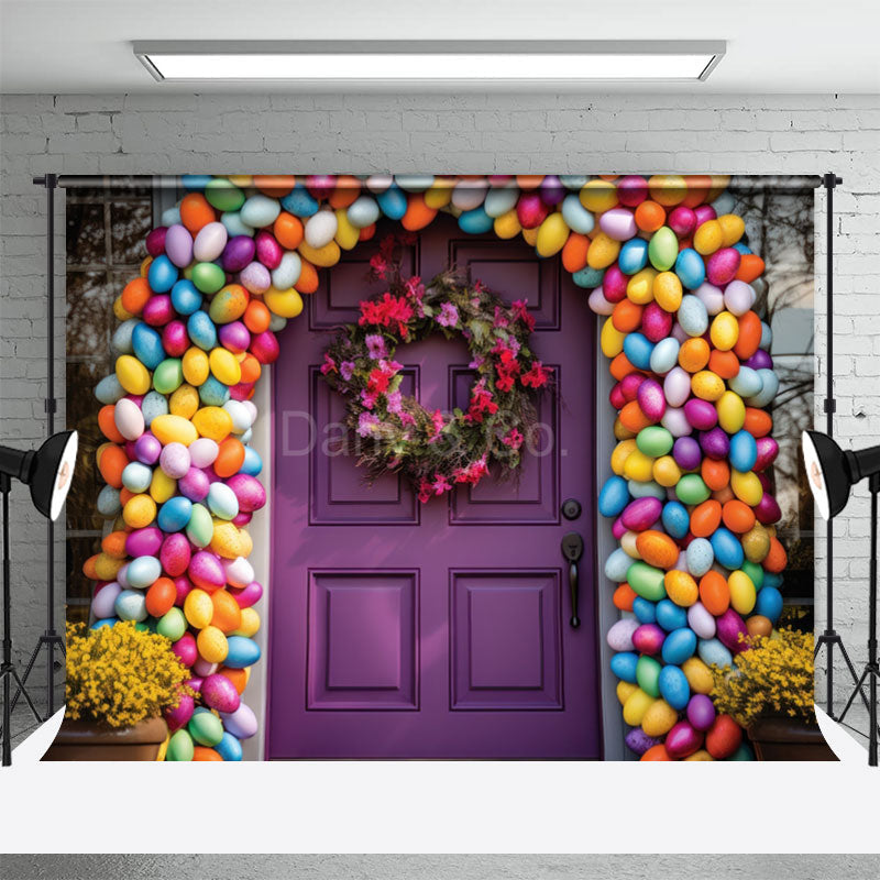 Aperturee - Colorful Eggs Arch Purple Door Easter Backdrops