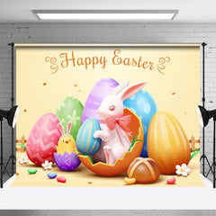 Aperturee - Colorful Eggs Bunny Chick Photo Easter Backdrop