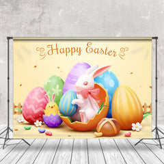 Aperturee - Colorful Eggs Bunny Chick Photo Easter Backdrop