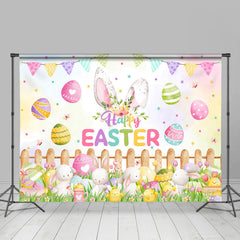 Aperturee - Colorful Eggs Bunny Meadow Happy Easter Backdrop