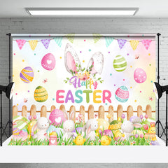 Aperturee - Colorful Eggs Bunny Meadow Happy Easter Backdrop