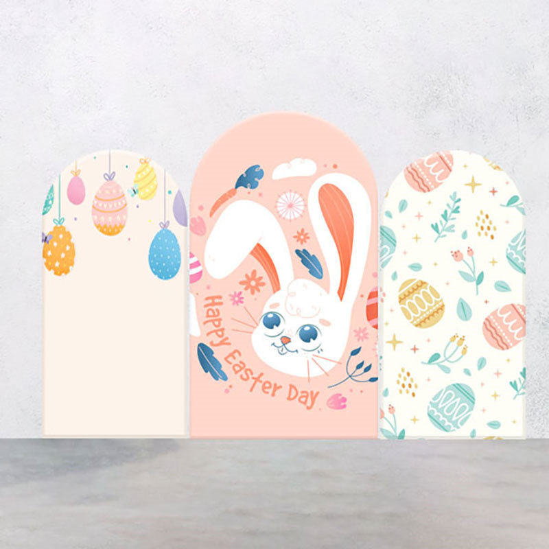 Colorful Eggs Bunny Pink Easter Arch Backdrop Kit - Aperturee