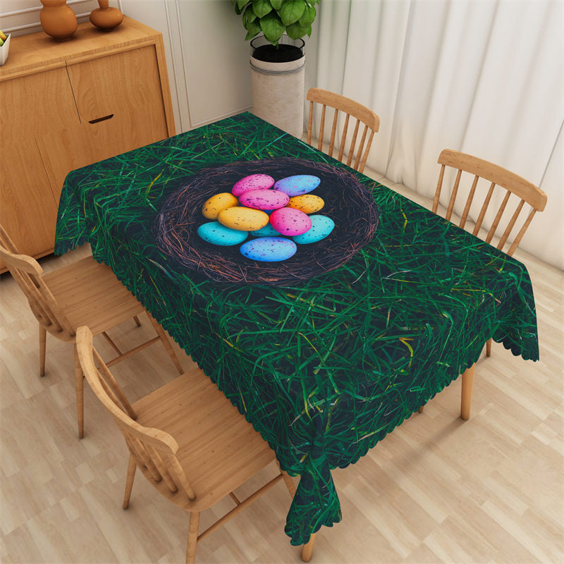 Aperturee - Colorful Eggs Green Lawn Easter Rectangle Tablecloth