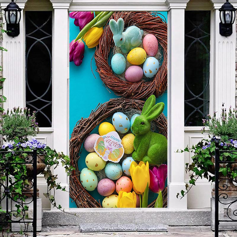 Aperturee - Colorful Eggs Rabbit Happy Easter Door Cover