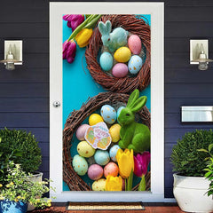 Aperturee - Colorful Eggs Rabbit Happy Easter Door Cover