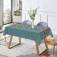 Aperturee - Colorful Ethnic Plaid Green Rectangle Tablecloth