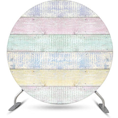 Aperturee - Colorful Faded Wooden Wall Circle Birthday Backdrop