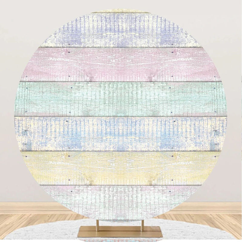 Aperturee - Colorful Faded Wooden Wall Circle Birthday Backdrop