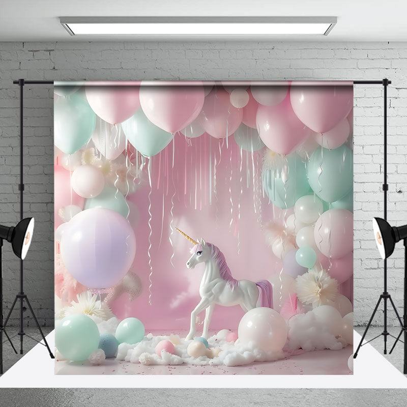 Aperturee - Colorful Fairy Tale Balloons Unicorn Photo Backdrop