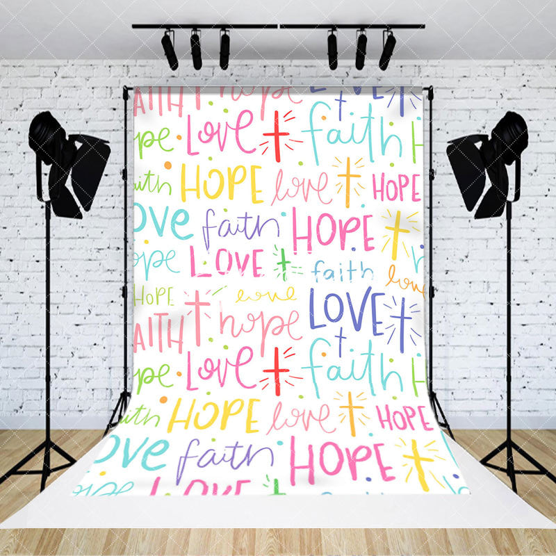 Aperturee - Colorful Faith Love Hope Slogans Backdrop For Party