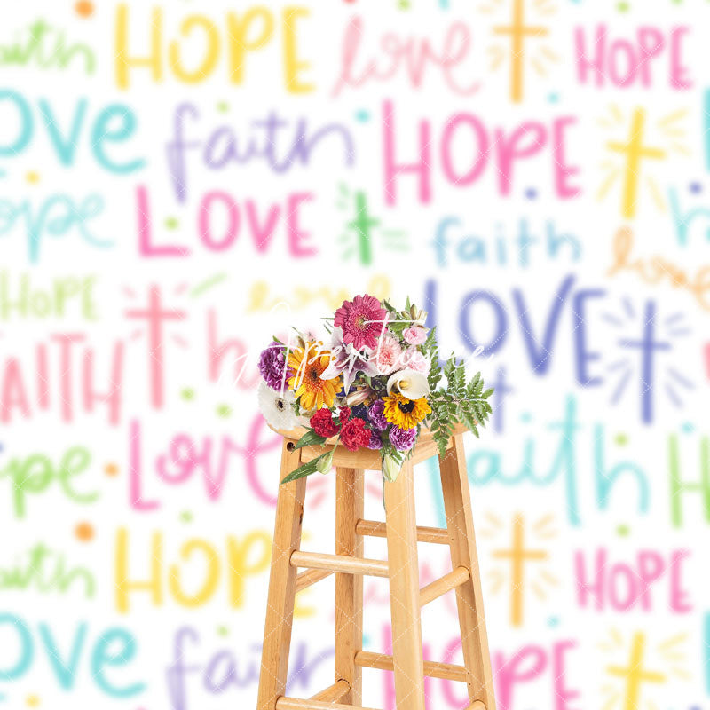 Aperturee - Colorful Faith Love Hope Slogans Backdrop For Party