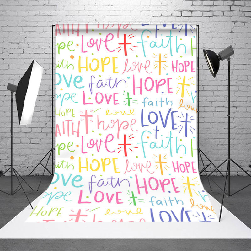 Aperturee - Colorful Faith Love Hope Slogans Backdrop For Party