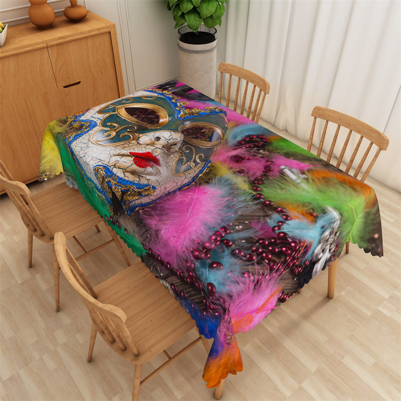 Aperturee - Colorful Feathers Mask Party Rectangle Tablecloth