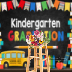 Aperturee - Colorful Flags Books Knidergarten Graduation Backdrop