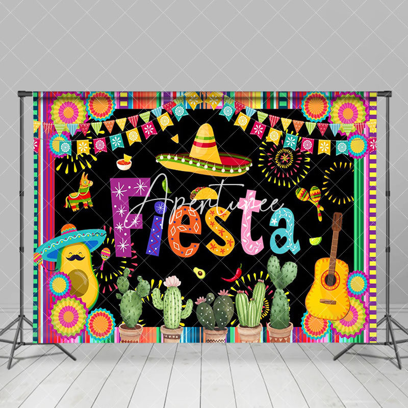 Aperturee - Colorful Flags Cactus Avocado Guitar Fiesta Backdrop