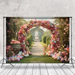 Aperturee - Colorful Floral Arch Door Eggs Road Easter Backdrop