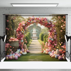 Aperturee - Colorful Floral Arch Door Eggs Road Easter Backdrop