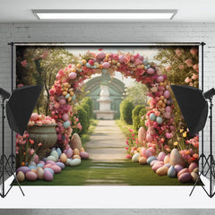 Aperturee - Colorful Floral Arch Door Eggs Road Easter Backdrop