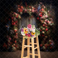 Aperturee - Colorful Floral Brown Vintage Door Photo Backdrop