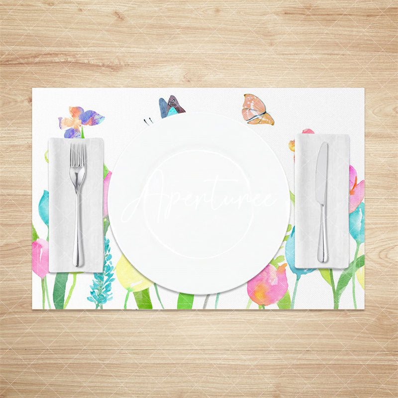 Aperturee - Colorful Floral Butterfly Leaves Set Of 4 Placemats