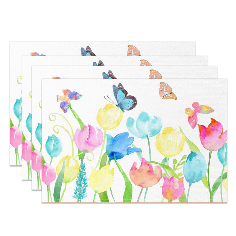 Aperturee - Colorful Floral Butterfly Leaves Set Of 4 Placemats